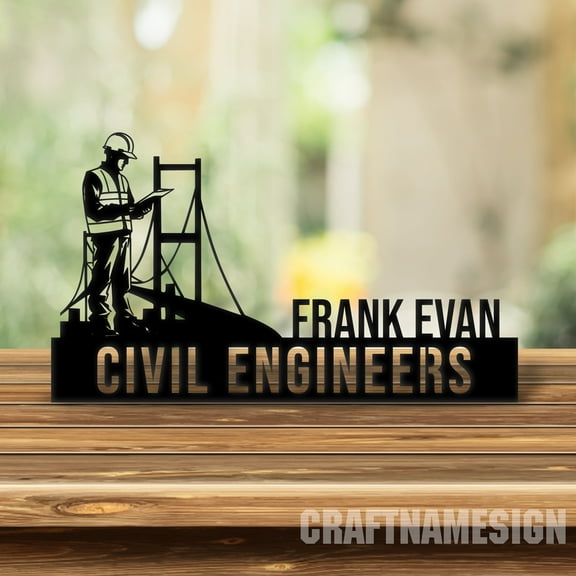 Craftnamesign Custom Wooden Civil Engineer Desk Name Plate, Engineer Metal Nameplate for desk