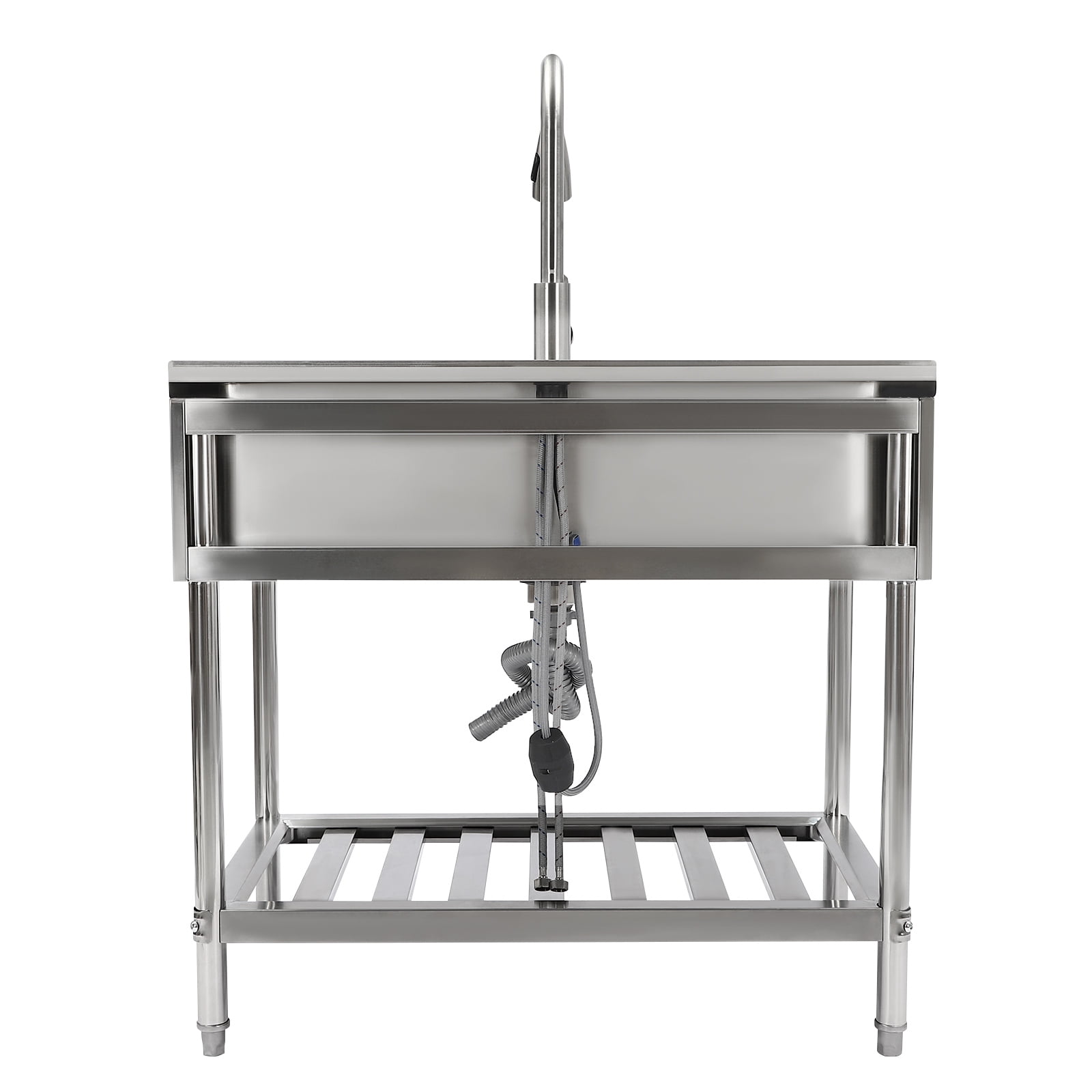 Miumaeov Utility Sink Freestanding Single Bowl Kitchen Sink Stainless Steel Sink with with Hot and Cold Dual Tap Freestanding