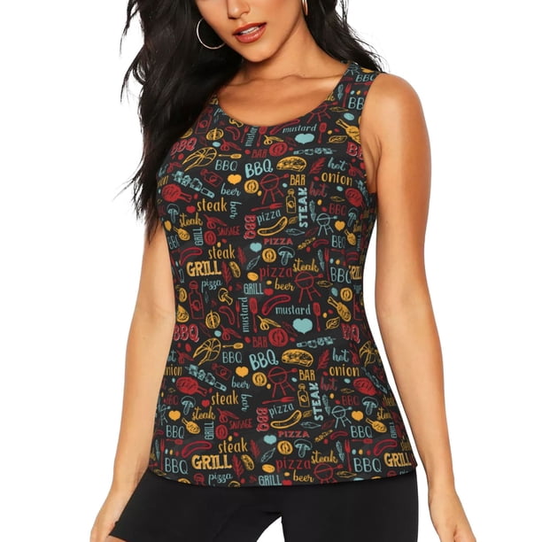 Fotbe BBQ Barbecue Grill Blusas Sin Mangas para Mujer – Estilo Casual, Corte Suelto, Slim-Fit, Cuello Redondo Deportivo, Tops de Verano para Gimnasio y Yoga-Small