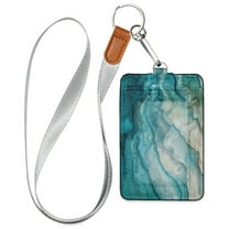 PU Leather ID Badge Holder Stylish Badge Holders with Lanyard (4.3x2.8x0.3in) for Cards & Credentials Rocky Shores