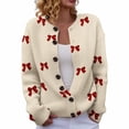 thumbnail image 2 of Plus Size Women's Christmas Santa & Tree Embroidered Cardigan Long Sleeve Round Neck Button Down Knit Sweater For Holiday Season, 2 of 6