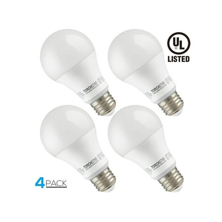 100w Blue Daylight Bulb TORCHSTAR Garage Door Opener LED Bulb, 100W Equivalent LED A19 Light Bulb, 1600 Lumens Ultra-Bright 5000K Daylight, Non-Dimmable, Standard E26 Medium Base, Pack of 4 ()