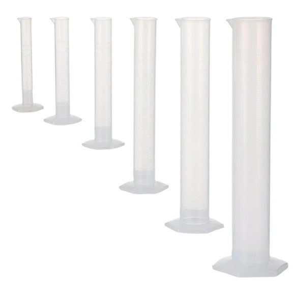 6 Pcs Plastic Graduated Cylinder Set, 10-500mL Measuring Cylinder, PP Lab Cylinders with Clear Scale, Wide Hexagonal Base, Tapered Spout for Laboratory Science