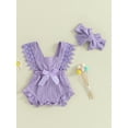 thumbnail image 3 of Hirigin Newborn Baby Girl Lace Romper 3 6 12 18 Months Sleeveless Ruffle Bow Decorated Romper Jumpsuit Bodysuit with Headband, 3 of 8