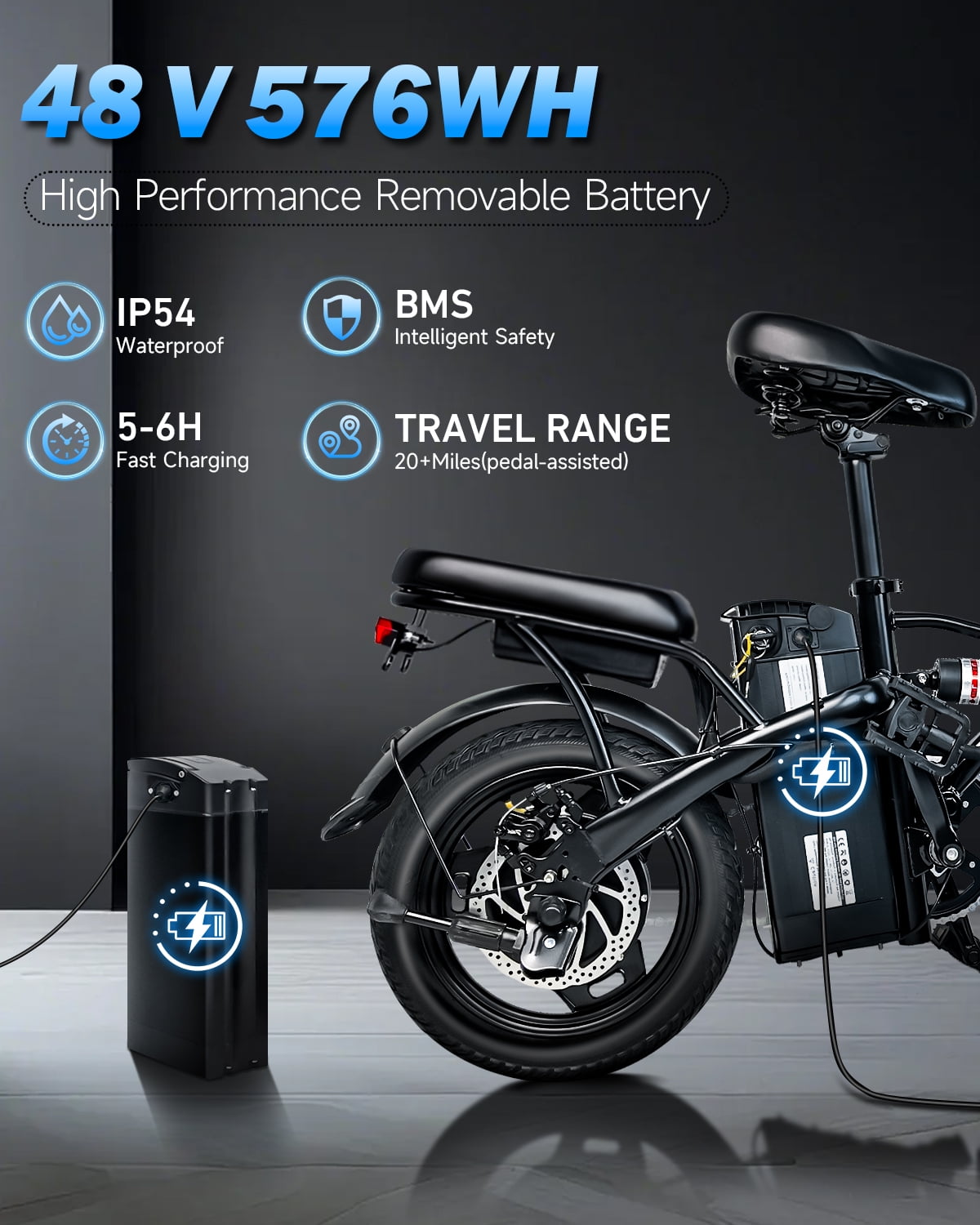 BroPath Electric Bike for Adults, Ebike, Electric Bicycle with 576WH Removable Battery,14" Folding Ebike, 21MPH,20+ Miles(MAX),500W High Motor,Multi-Shock Absorption,Commuting Mini E Bikes,UL2849