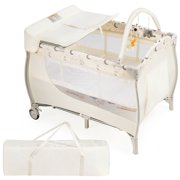 Gymax Portable Playpen Foldable Baby Playard Nursery Center with Changing Station, Beige