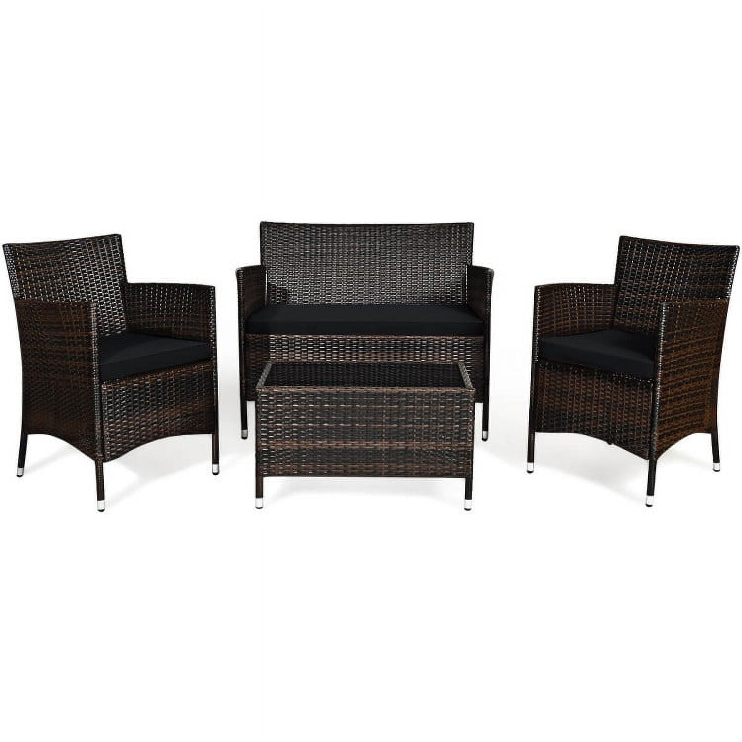 Aimee Lii 4 Pieces Patio Cushioned Wicker Conversation Set, Outdoor Sectional Set with with Glass Coffee Table, Black Aimee Lii 4 Pieces Patio Cushioned Wicker Conversation Set, Outdoor Sectional Set with with Glass Coffee Table, Black