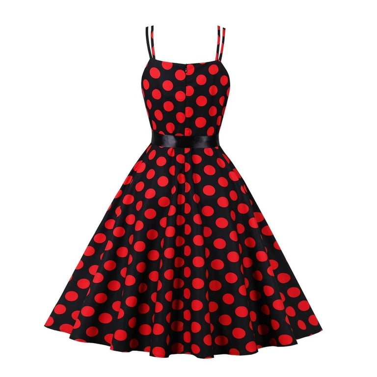 pleated sweetheart midi dress in polka dot Jdlsppl Women's Summer Midi Dress Casual Polka Dot Vintage 1950s Sweetheart  Neck Fit and Flare Knee Length High Waist A Line Pleated Strappy Sleeveless  Party Dresses Rouge Noir 14