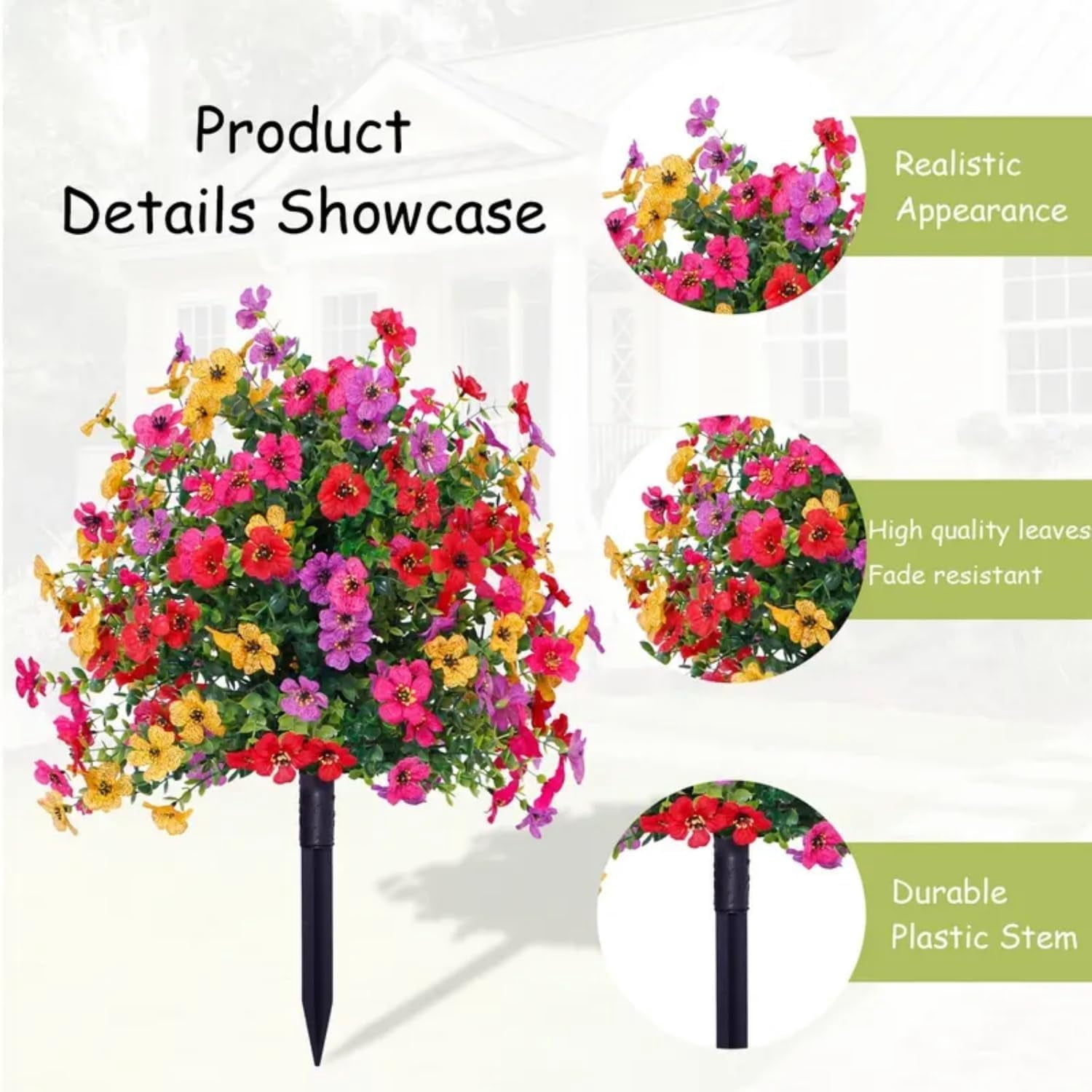Artificial Violet for Outdoor Indoor Garden Home Decoration, 18" UV Resistant Waterproof Faux Plants with Ground Stake, Porch & Patio Landscaping