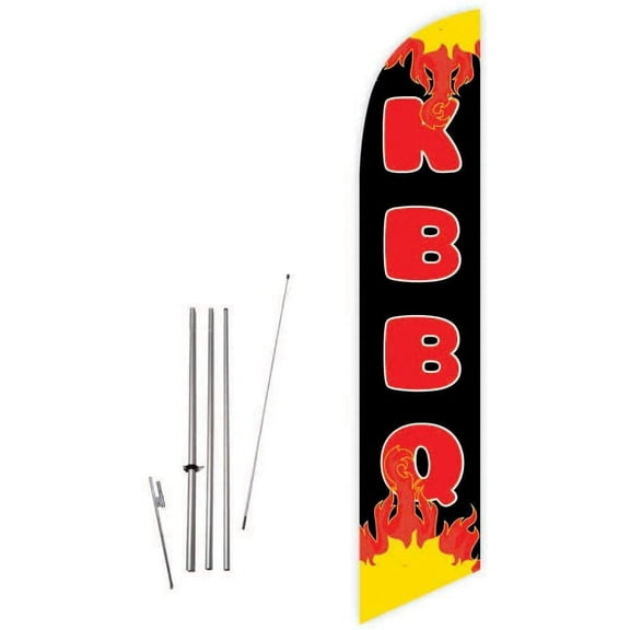 Cobb Promo KBBQ Black Feather Flag with Complete 15ft Pole kit and Ground Spike