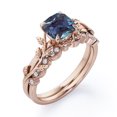 thumbnail image 3 of Botanical Style - 1.25 Carat Cushion Cut Lab Grown Alexandrite and Moissanite - Filigree Milgrain Wedding Set - 18K Rose Gold Plating over Silver, 3 of 4