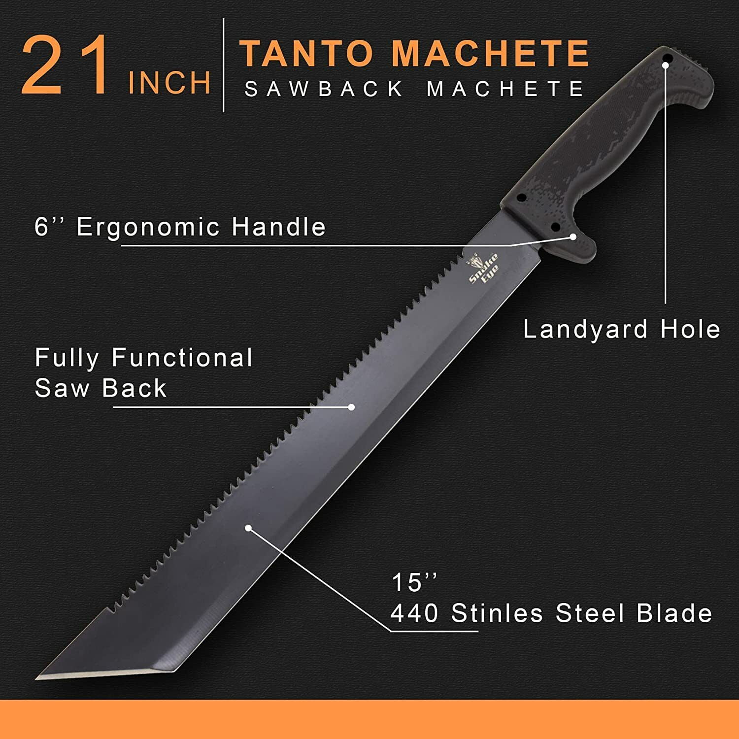 Snake Eye Machete with Heavy Duty Construction, Ergonomic Non-Slip Handle and Be