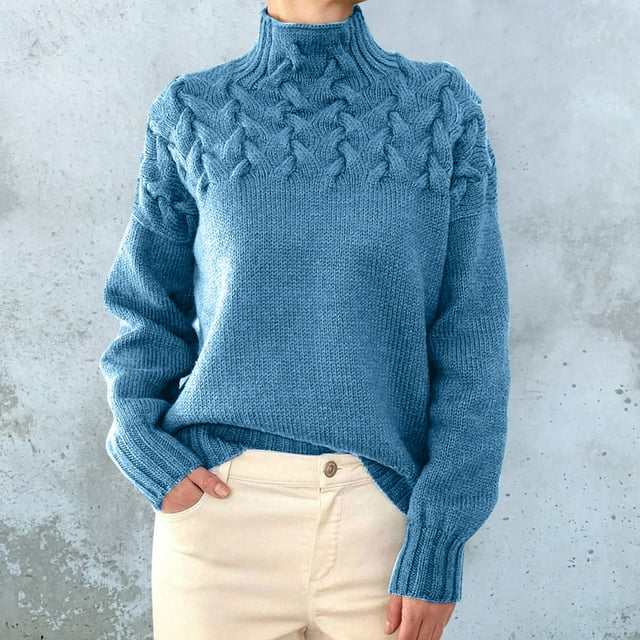 IMENGL Chandail à Col Roulé design Col Bénitier, Bleu TG, Taille m-2TG