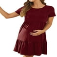 thumbnail image 5 of Robe de Grossesse Couleur Unie Manches Courtes Col Double Couche Robe d'Allaitement Chemise de Nuit de Maternité, 5 of 5