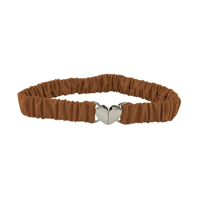 Elegante cinturón de cintura para mujer con hebilla en forma de corazón, accesorio elástico para vestidos. Camello