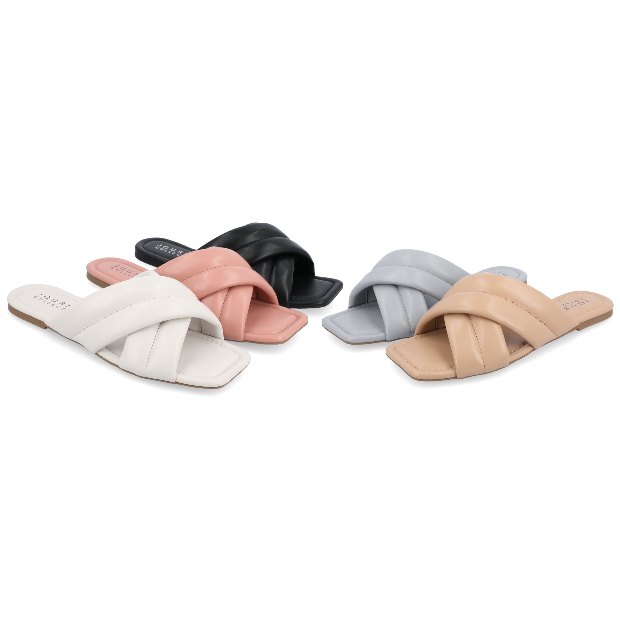 Journee Collection Womens Divyah Faux Leather Slip On Slide Sandals