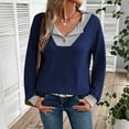 thumbnail image 2 of ZUKMRJPC Womens Quarter Button Sweaters Fall Trendy Patchwork Long Sleeve V Neck Shirts Collared Pullover Sweatshirt Casual Work Knit Tops, 2 of 5