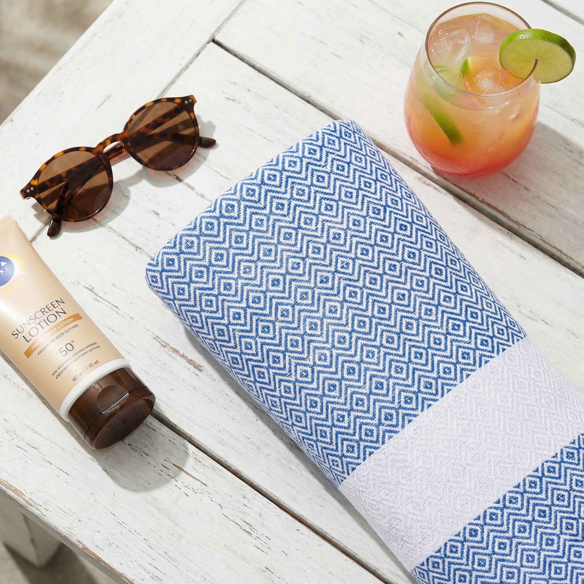 Unique Bargains Geometric Sandproof Turkish Towel 2 Pack Blue/Orange 71"x40"