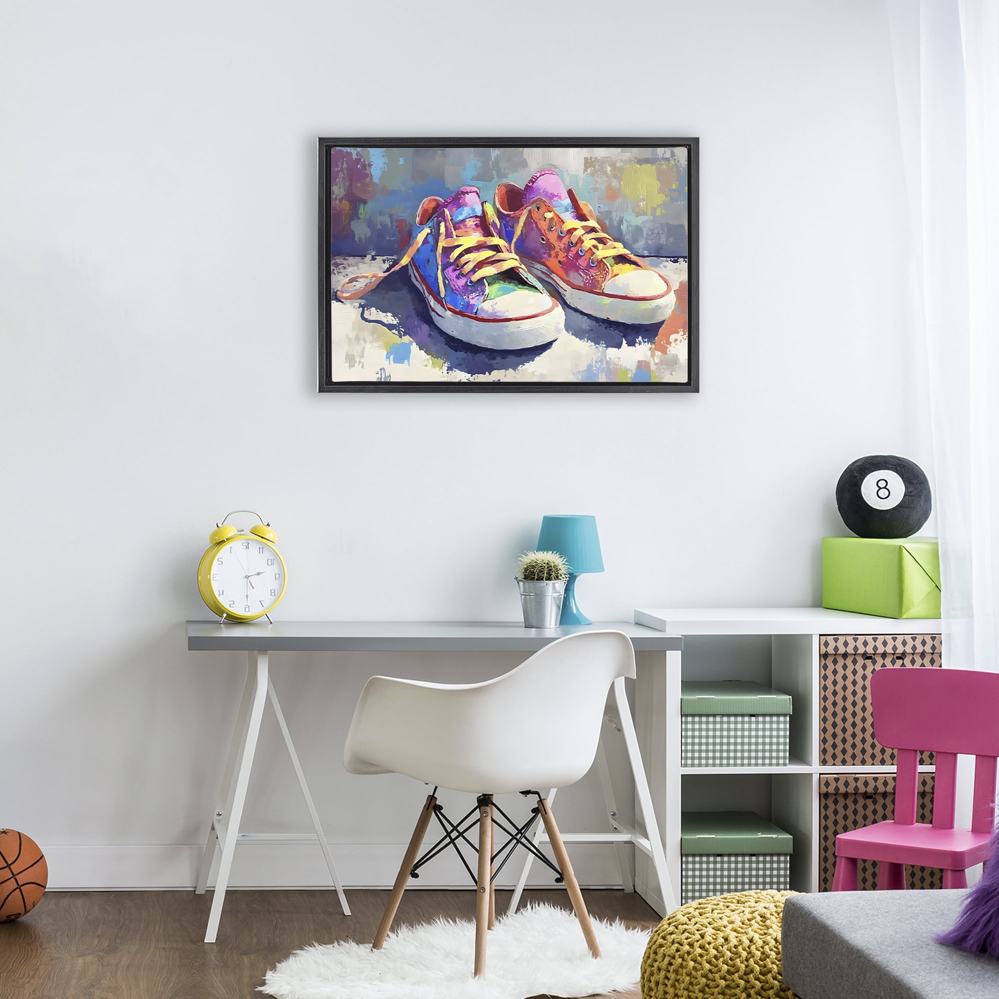 Stupell Industries Colorful Low Top Sneakers Black Framed Floater Canvas Wall Art, design by Creative Studio