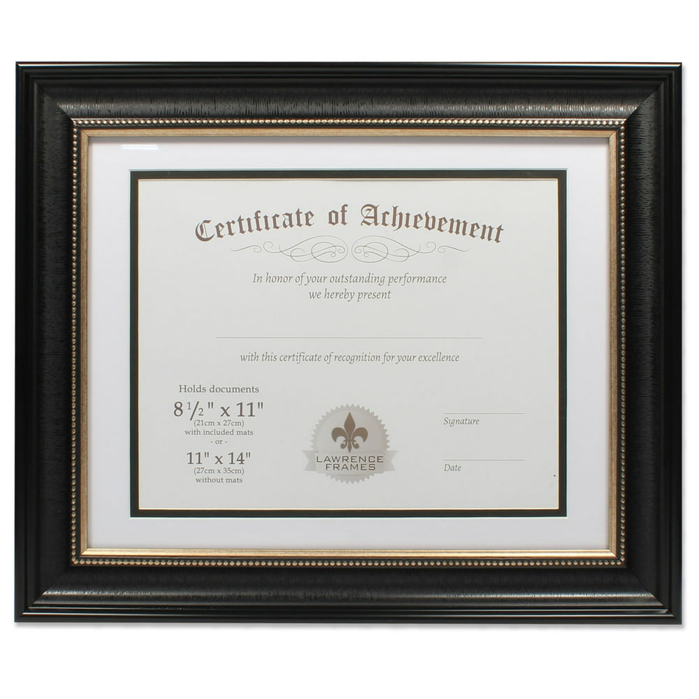 Lawrence Frames Black & Gold 11x14 Matted to 8.5x11 Beaded Document