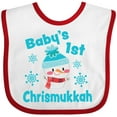 thumbnail image 3 of Inktastic Baby's 1st Chrismukkah with Cute Snowman and Snowflakes Boys or Girls Baby Bib, 3 of 4