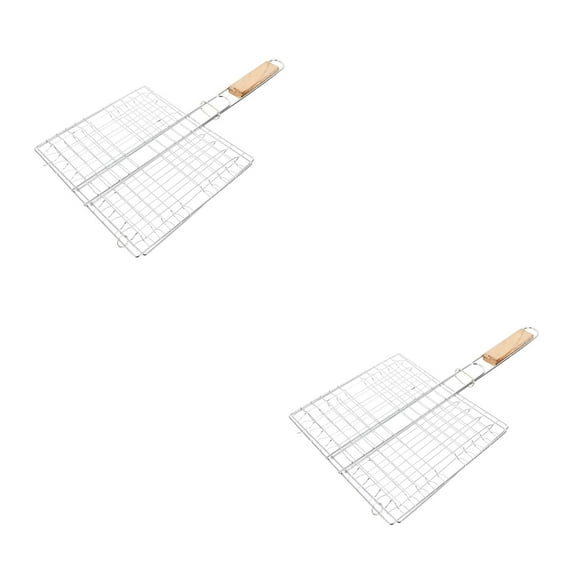 Hemoton 2pcs Grill Basket for Outdoor Grill, Stainless Steel Kabob Grilling Basket for Grilling Vegetables Meat Steak or Chicken, Outdoor Barbecue Grill Basket