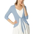 thumbnail image 6 of INSPIRE CHIC Women's Tie Front Long Sleeve Ruffled Hem Open Front Knit Cardigan M Light Blue, 6 of 8