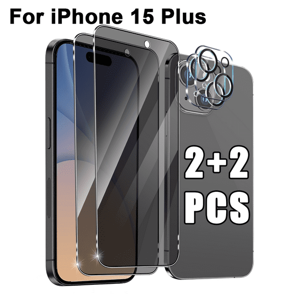 2 2 Pack iPhone 15 Plus Privacy Screen Protector   Camera Lens Protector (6.7 Inch), Full Coverage Anti-Spy Tempered Glass, 9H Hardness, Easy Bubble-Free Installation
