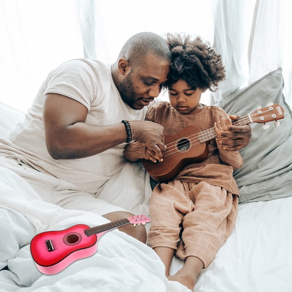 BESTONZON Toddler Guitar Pink Wood Music Instrument for Beginners 1Set