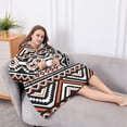 thumbnail image 5 of Oversized Wearable Blanket Hoodie,Boho Orange and Black Geometric Ethnic Pattern Sherpa Blanket Hoodie with Super Pockets,Super Warm Fuzzy Pullover for Women & Men, 5 of 6