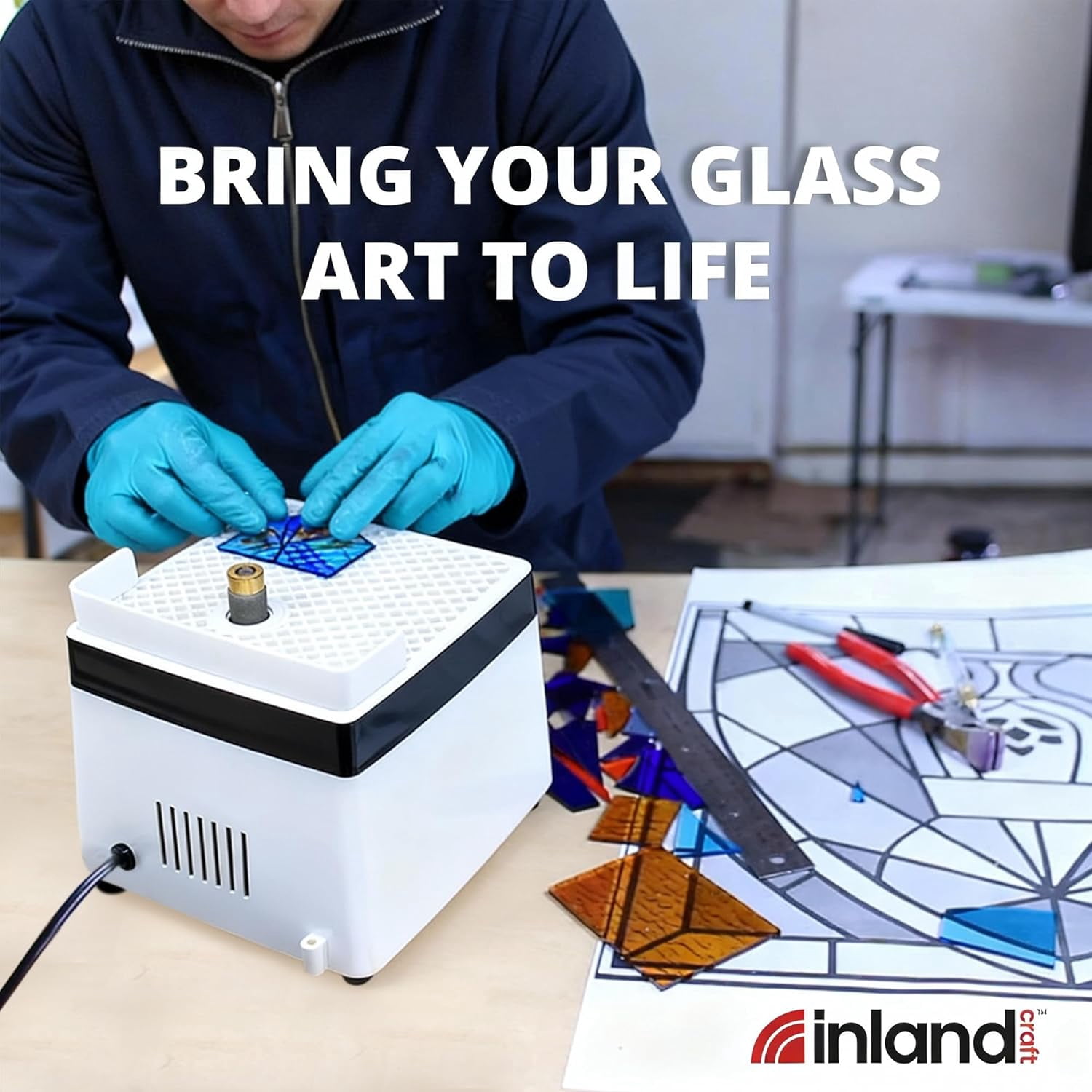 Inland Craft Wiz Mini Glass Grinder | Stained Glass Grinding Shaping Machine | Includes 5/8" Diamond Grinding Bit