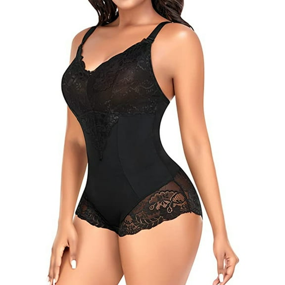 SEZZGU Women's Plus Size Lace Shapewear Bodysuit - V-Neck Sleeveless, Elegant for Evening Wear