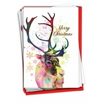 12 Christmas Greeting Cards (1 Design, 12 Cards) - Funky Rainbow Reindeer