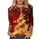 thumbnail image 2 of Puntoco Camiseta de mujer con cuello redondo, manga 3/4 y estampado navideño, jersey de cuello redondo, camiseta de manga larga con cuello redondo, 2 of 5