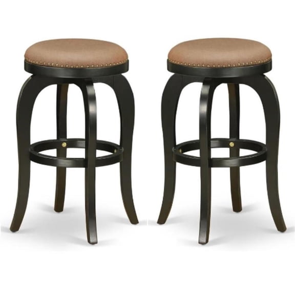 Home Square 30" Wood Swivel Backless Bar Stool in Black & Brown - Set of 2