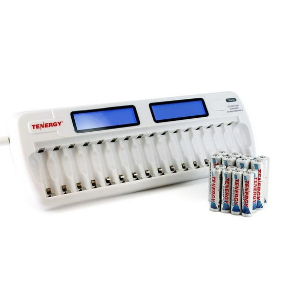 Tenergy TN438 16-Bay AA/AAA NIMH/NICD LCD Smart Battery Charger   8-Pack Tenergy Premium AA Rechargeable Batteries & 8-Pack Tenergy Premium AAA Rechargeable Batteries
