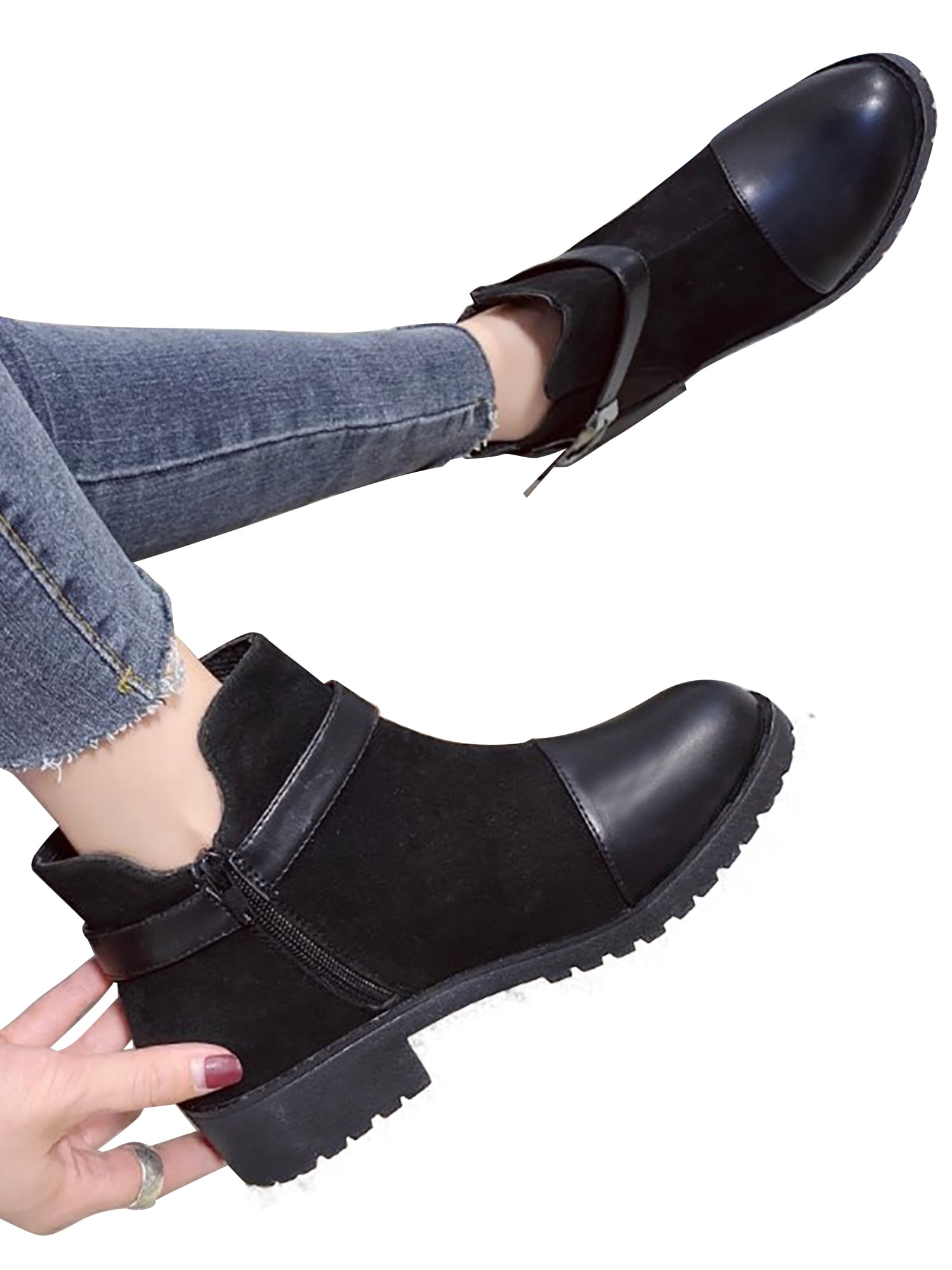Lallc - Women's Winter Ankle Boots Buckle Round Toe Shoes Non Slip Ski ...