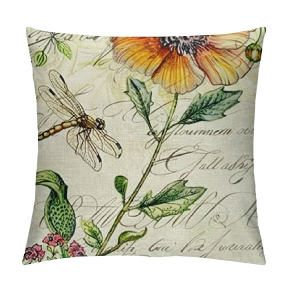 Qinduosi  Waterproof Throw Pillow Covers, Plant Butterfly Dragonfly Flower Pattern Decorative Cushion Covers, Perfect to Outdoor Patio Garden Living Room Sofa Farmhouse Decor White