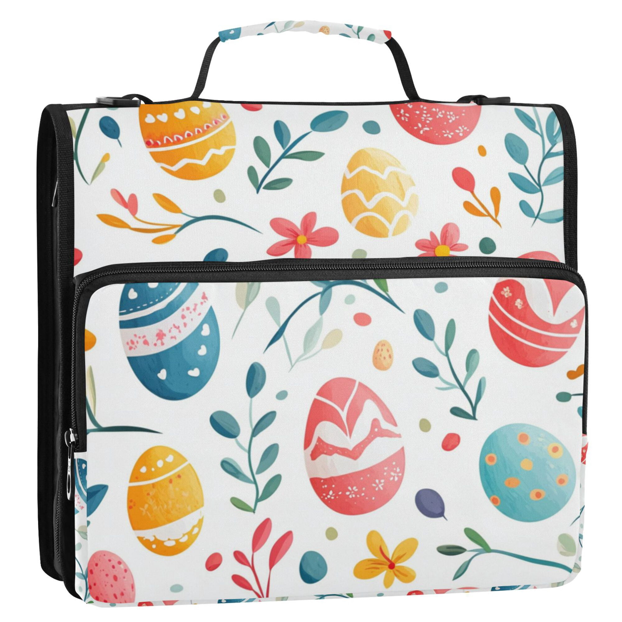 FORMRS Zipper Binder with Shoulder Strap 2-inch Ring 500 Sheet Capacity File Bag, Cute Easter Eggs