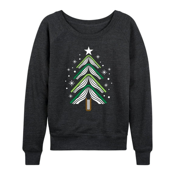 Instant Message - Book Christmas Tree - Womens French Terry Pullover Long Sleeve Shirt