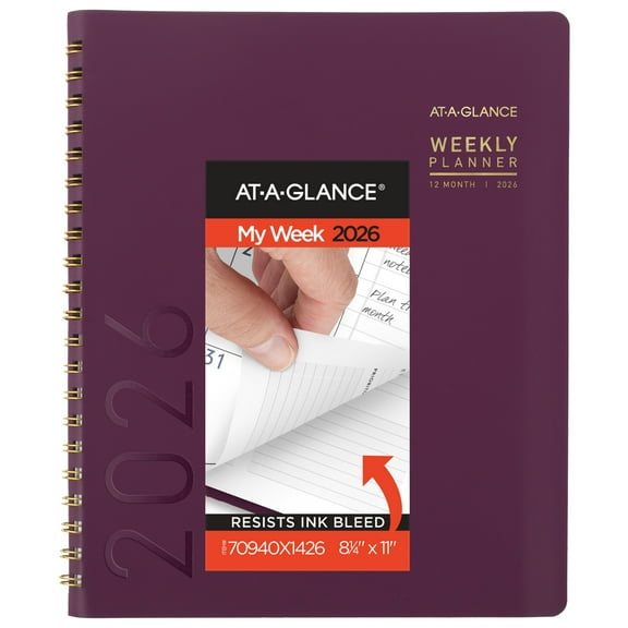 AT-A-GLANCE Contemporary 2026 Weekly Monthly Planner Crushed Cherry Large 8 14 x