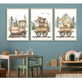 thumbnail image 3 of 3Pcs Woodland Animal Nursery Canvas Wall art Forest Wildlife Train Adventure Drawing Picture Wall Decor Fox Bear Deer Rabbit Owl Poster Printings for Boys Girls Room Home (only canvas), 3 of 6