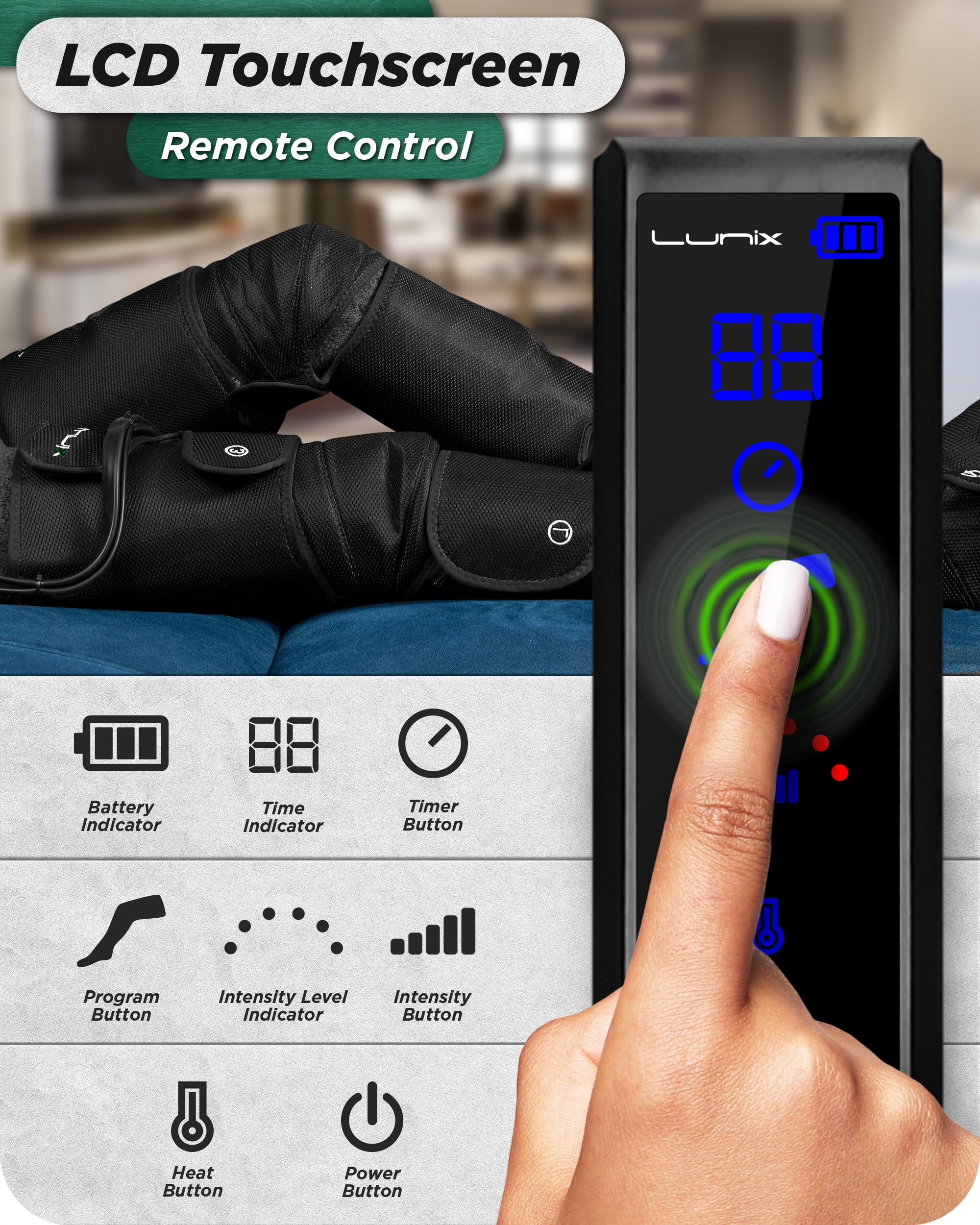 Lunix LX10 Full Leg Massager with Heat & Air Compression, Foot, Calf & Thigh Massage Boots, Adjustable Fit with Controller, Charcoal Black