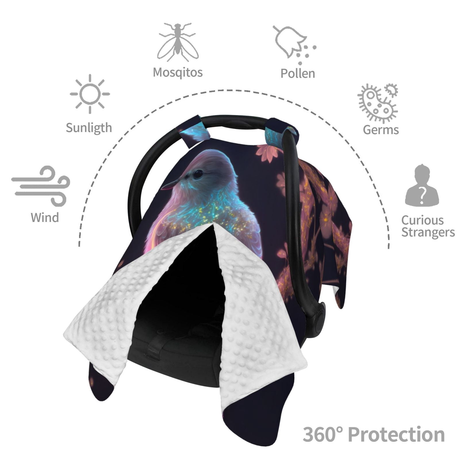 Car Seat Cover Baby - Pink Patterned Bird C Breathable Infant Car Seat Cover for Baby Carseat, Lightweight Comfort Baby Essentials Must Haves Newborn Stuff for Girl Boy