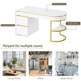 thumbnail image 6 of 60'' Executive Desk, Large Office Computer Desk with 3 Drawers and 1 Storage Cabinet, White Curved Home Desk with Gold Metal Legs, Modern Simple Workstation Business Furniture, 6 of 7