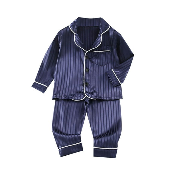 Kids Soft Silk Printed Home Clothing Set Long Sleeve V-neck Top and Long Pants Casual Wear for Sleep and Daily Leisure Activities Blue 4 Years