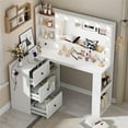 thumbnail image 2 of PAKASEPT Vanity Desk with Mirror and Lights, Corner Makeup Table with 3 Color Lighting, White Vanity with Power Strip & Hooks, Hidden and Open Shelves, Adjustable Brightness, 47.2 Inch, 2 of 9