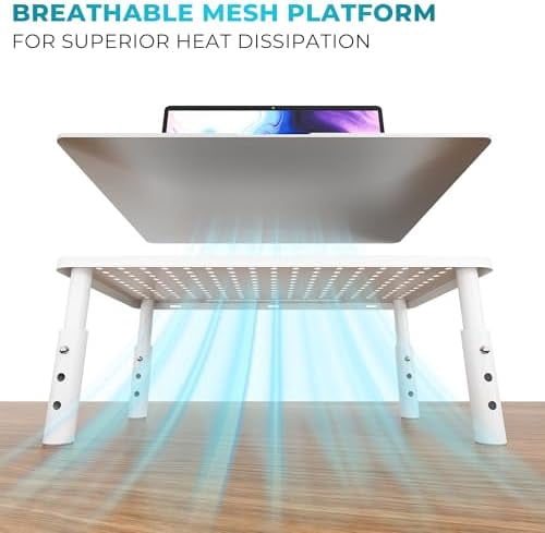 Monitor Stand 2 Pack Height Adjustable Metal Riser with Pen Holder, White, 14.5” x 9.1”, Ergonomic Desktop Stand for Computer, Printer, Laptop, Adjustable Desk Riser with Cable Management