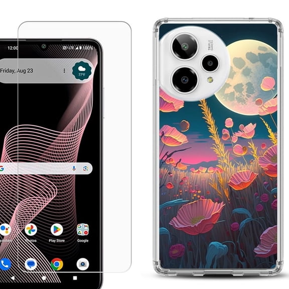 Phone Case for Cricket Icon Plus 2026, with Screen Protector, by OneToughShield - Moon Poppies