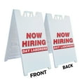 thumbnail image 2 of A-frame Sidewalk Now Hiring Day Laborers 24" x 36" Double Sided A-Frame Sidewalk Sign, Includes 2 Installed Vinyl Decals | Foldable Portable White Signicade Sandwich Board Signs, 2 of 5